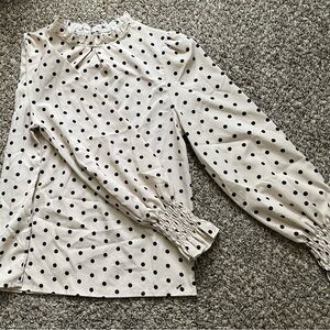 SHEIN Cream Blouse with Black Polka Dots